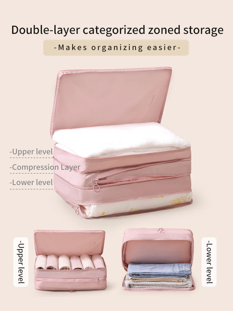 Travel Compression Packing Cubes Bag Portable Suitcase Clothes Organizers Waterproof Luggage Storage Cases Drawer Bags 250526
