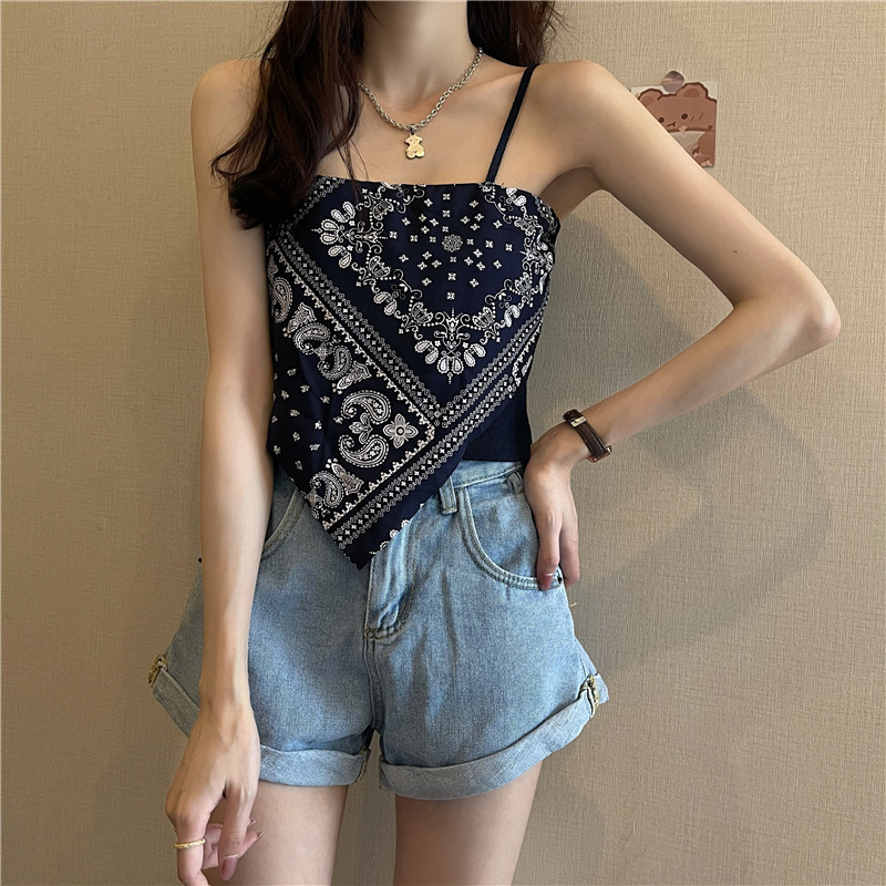 XL210 Hot girl outfit design niche cashew flower scarf net celebrity inner vest small camisole