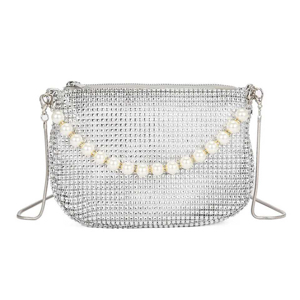 Pearl Full Rhinestone Delicate Handbag Fashion Shiny Gold Party Dinner Bag Shoulder Bag Elegant Silver WomenS Phone Money Purse W250527