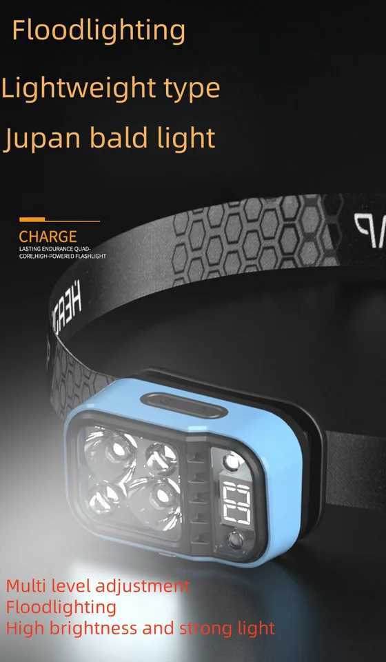 Induction Headlamp USB Charging Digital Display Type-C Charging Port Outdoor Running Cycling Fishing Lightweight LED Lamp XJ250527