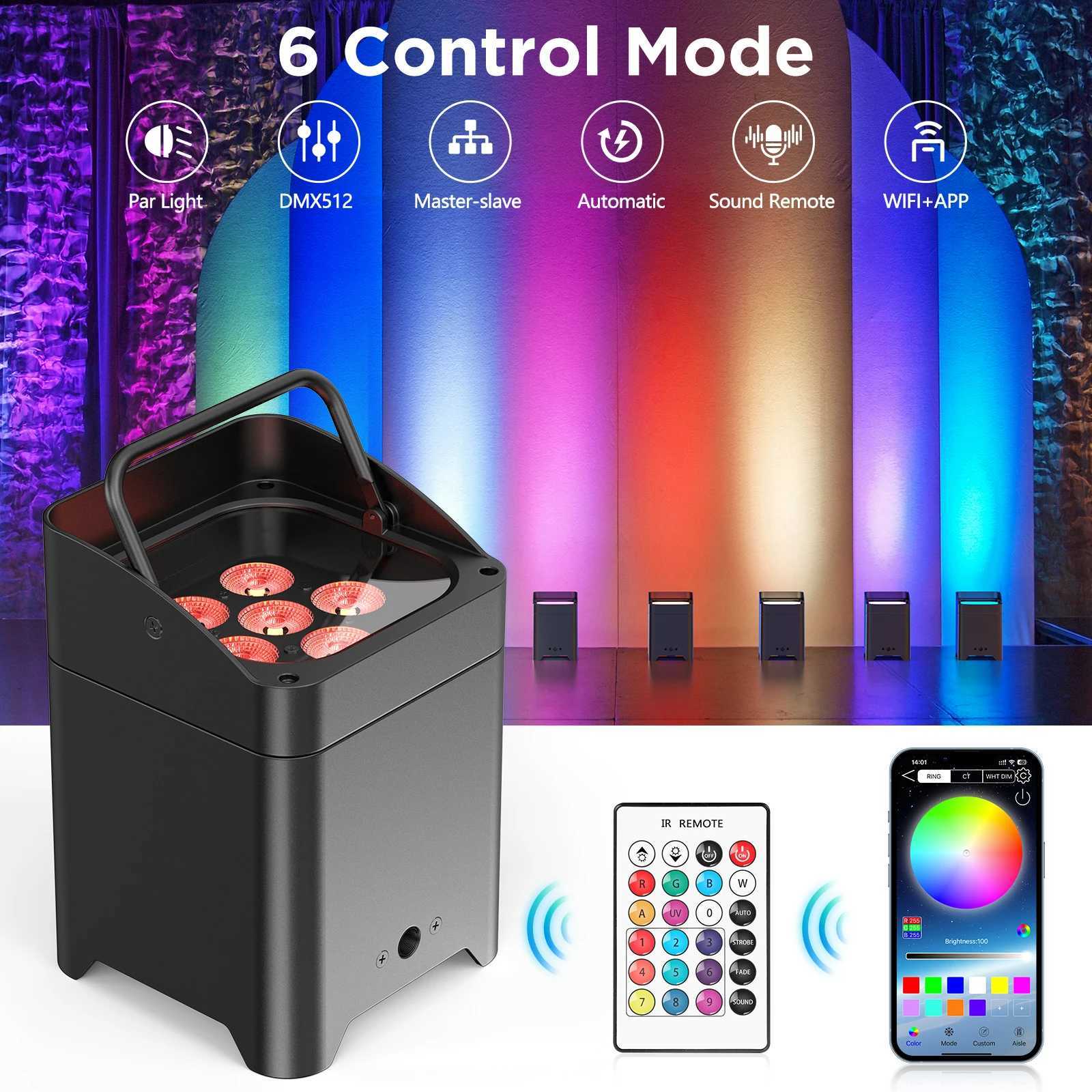 UKing 4PCS 6x18W 6 in 1 RGBAW+UV Par Light Wireless Remote Control LED Battery Light for Disco DJ Bar Party Concert Stage Light XJ250527