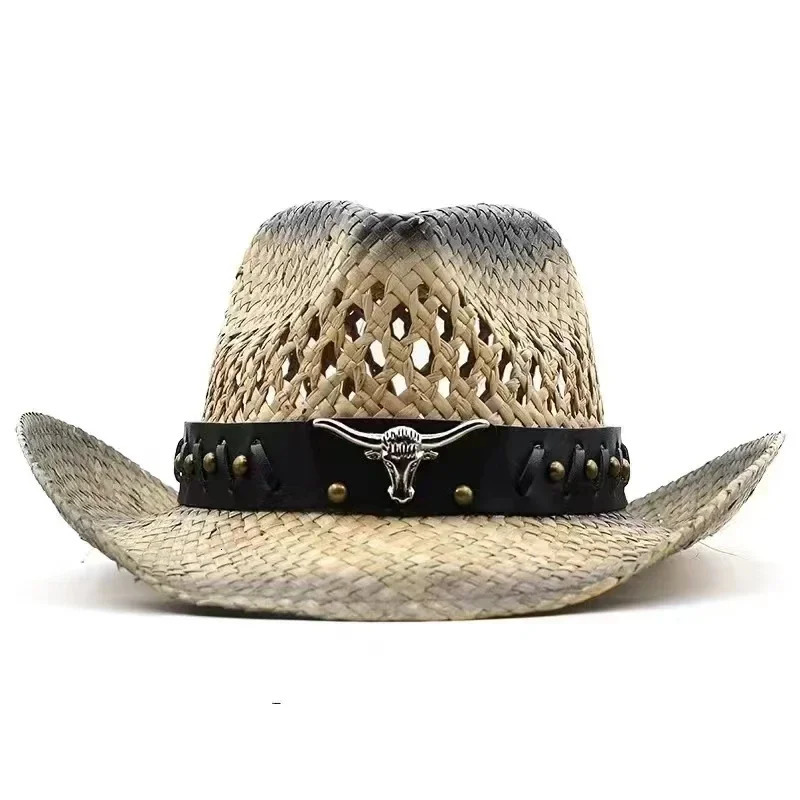 Hollow straw hat Straw Cowboy Hats WesternBeach Felt Sunhats Party Cap for Man Women3colors summer jazz straw hat 250526