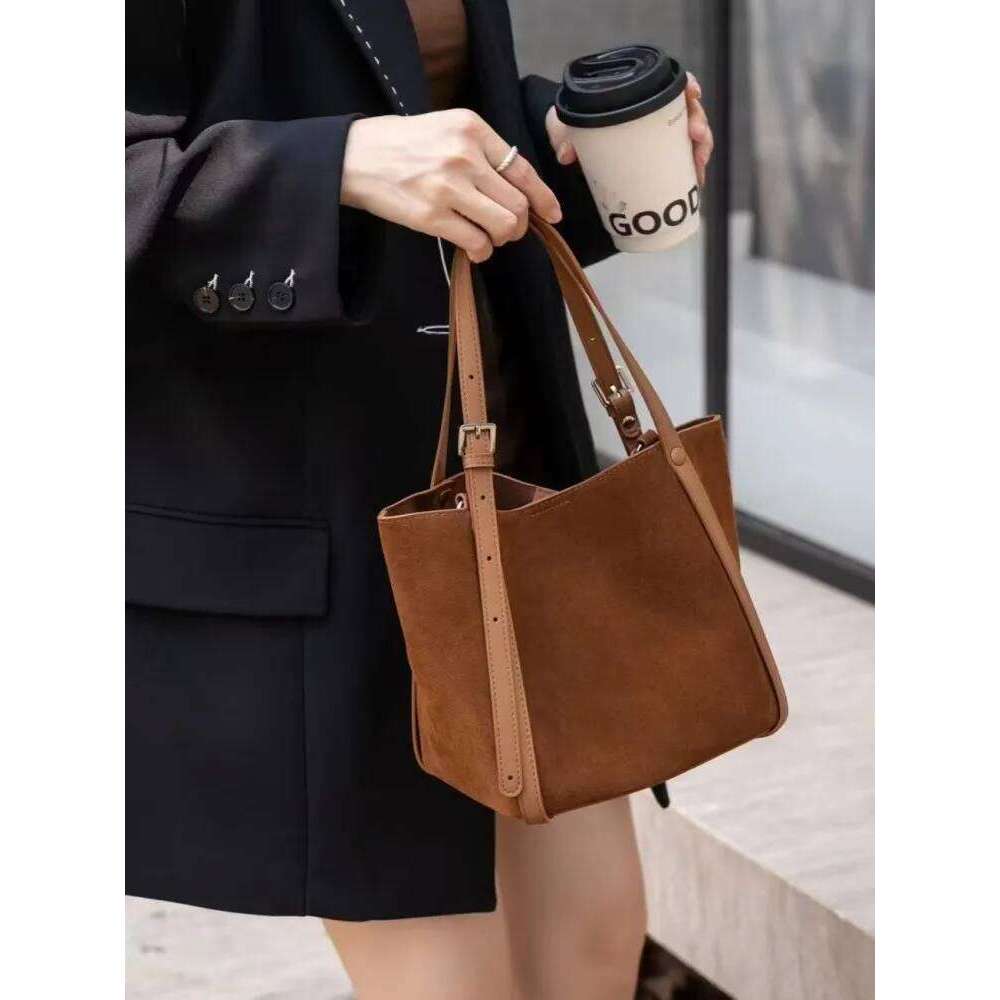 Women Vintage Casual Small Bucket Autumn Winter Suede Single Shoulder Designer Tote Handbag Ladies Messenger Bag New