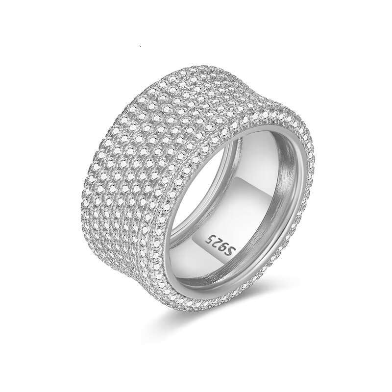 Hip Hop Jewelry Light Luxury 925 Sterling Silver Full Iced Out Vvs 1.2mm Moissanite Diamond Ring for Women Men