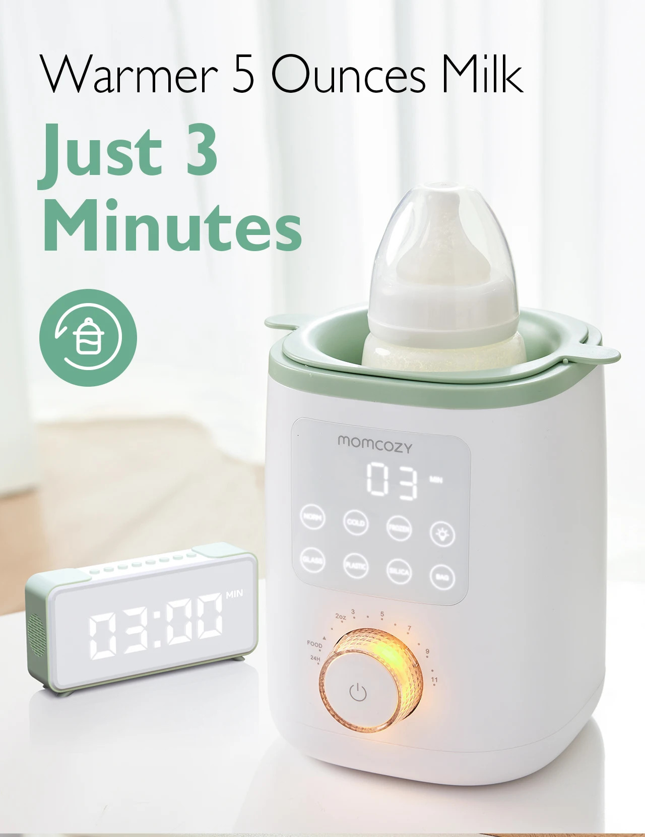 Momcozy 9 in 1 Bottle Warmer with Night Light Accurate Temperature Control Retains Nutrients Breast Milk for All Bottles 250527