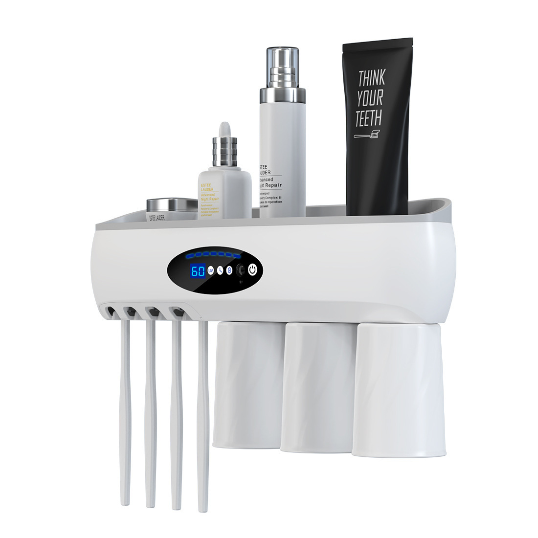 Smart UV Sterilized Toothbrush Holder Sanitizer Magnetic Suction Mouthwash Cup Drying Storage Luxury Style