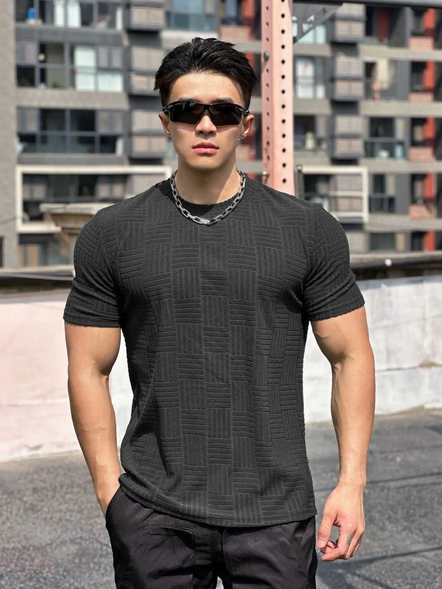 Spring And Summer New Muscle Sports Semi-Tight Fitness Short Sleeve Mens Basketball Running Training Terry Cloth Sports T-Shirt Z250527