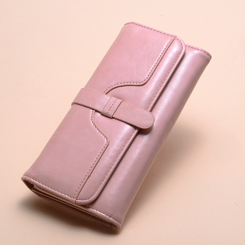 Free Shipping Designer Wallet High-quality New Women's Handbag Long Fashion Oil Wax Leather, Three Fold Draw With Key Mobile Phone Bag Solid Colo