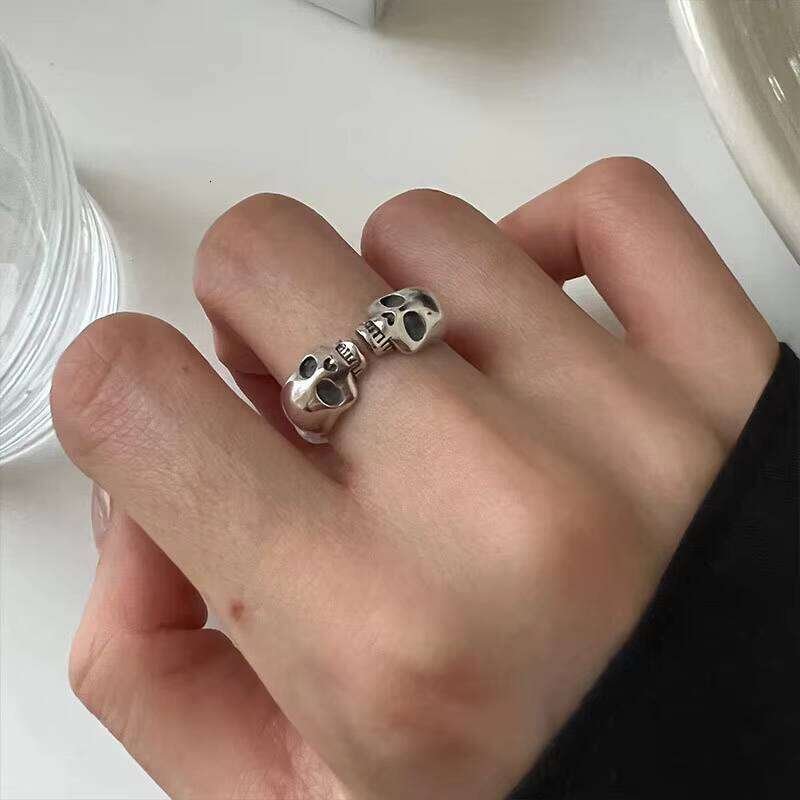S Sterling Sier Men's and Women's Retro Skeleton Skull Simple Open Ring Jewelry