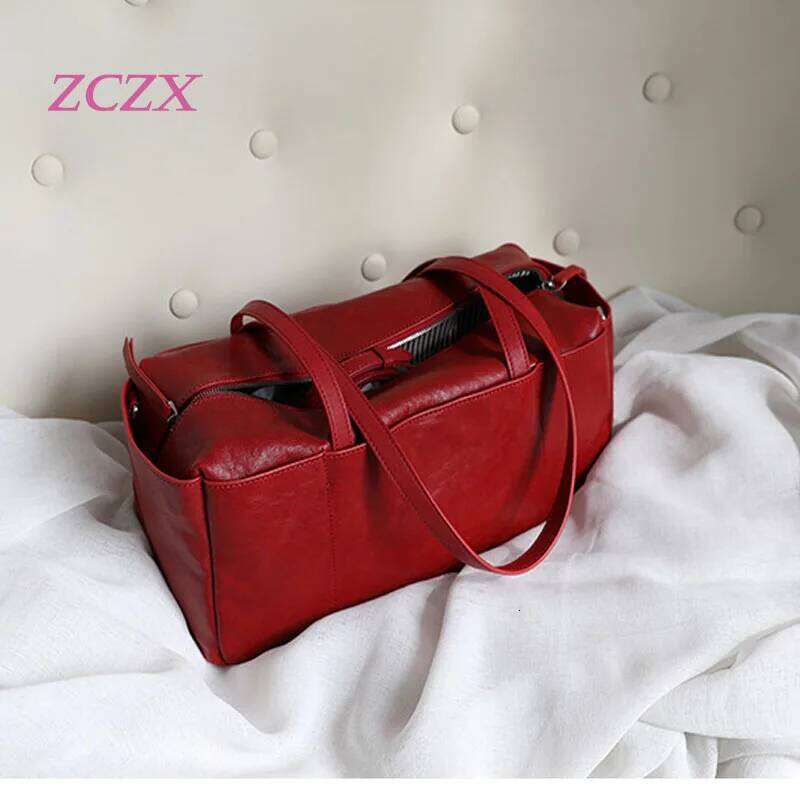 Head Layer Cowhide Travel Organizer Bag Women's Genuine Shoulder Vegetable Tanned Leather Retro Tote Bag For Women