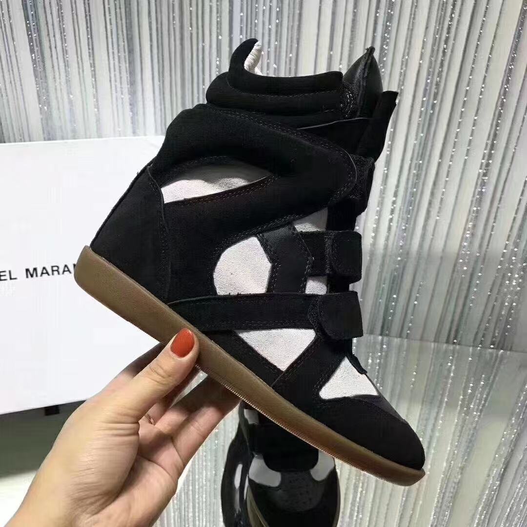 Designer Shoes High Quality Marant Hot Sale Black Genuine Leather Real Bekett Trimmed Suede Wedge Sneakers Fashion Show New Casual Marants Us Eur Men f8e 01