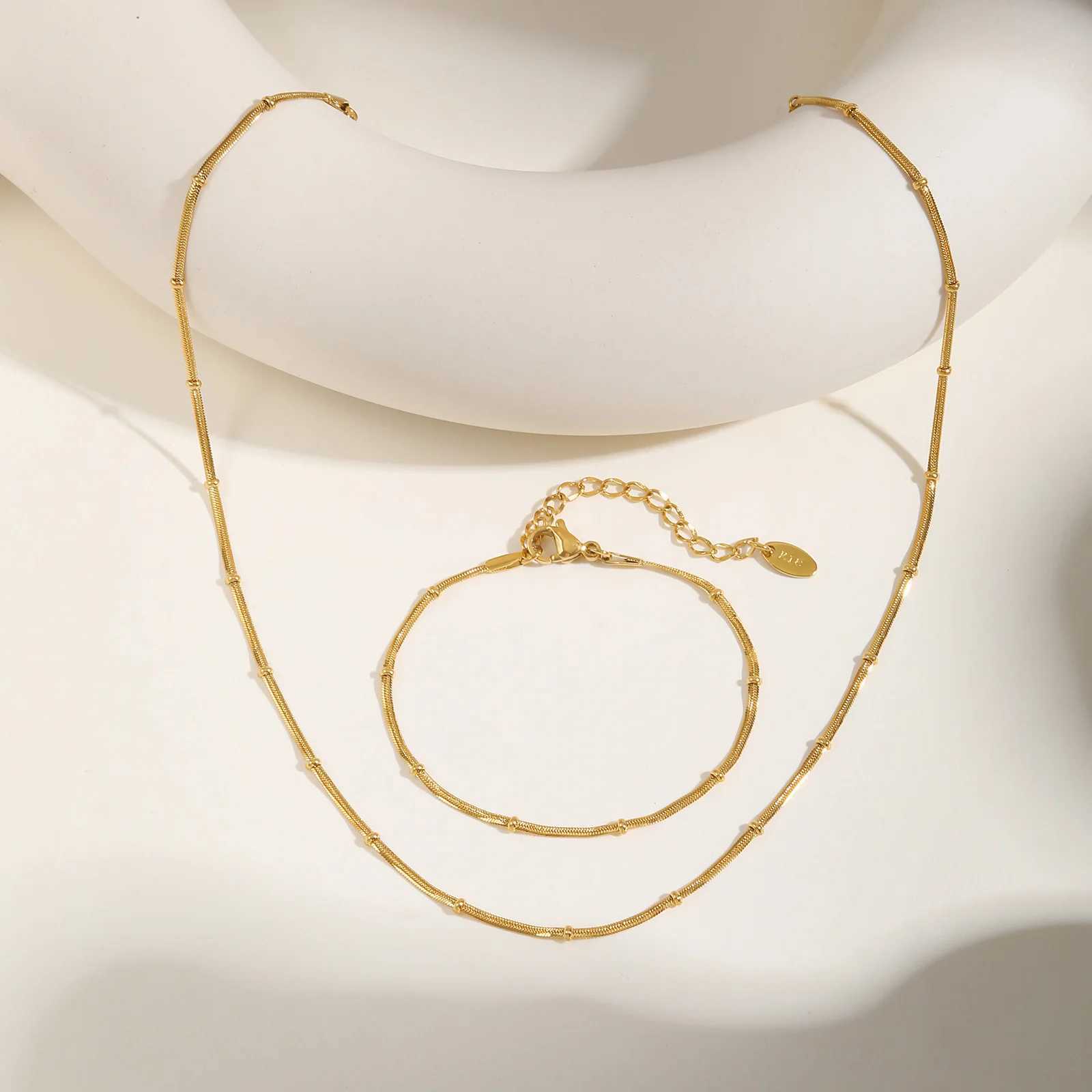 Stainless Steel Snake Ball Bead Chain Bracelet for Women 18k Gold Plated Thin Link Layered Hand Wristband Jewelry W250526