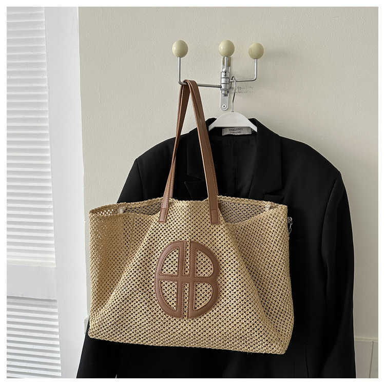 Composite Bag Straw Hollow Out Knit Totes Large Capacity Handmade Shoulder Handbag Women Designer Casual Beach Bag Ethnic Style