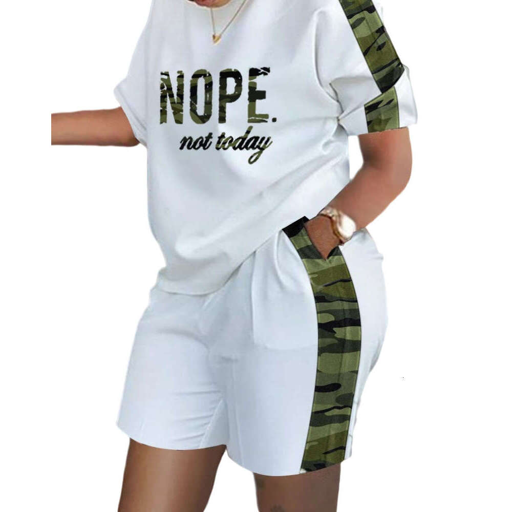 Women's Spring Summer Short Sleeve Two-Piece Printed Commuter Set