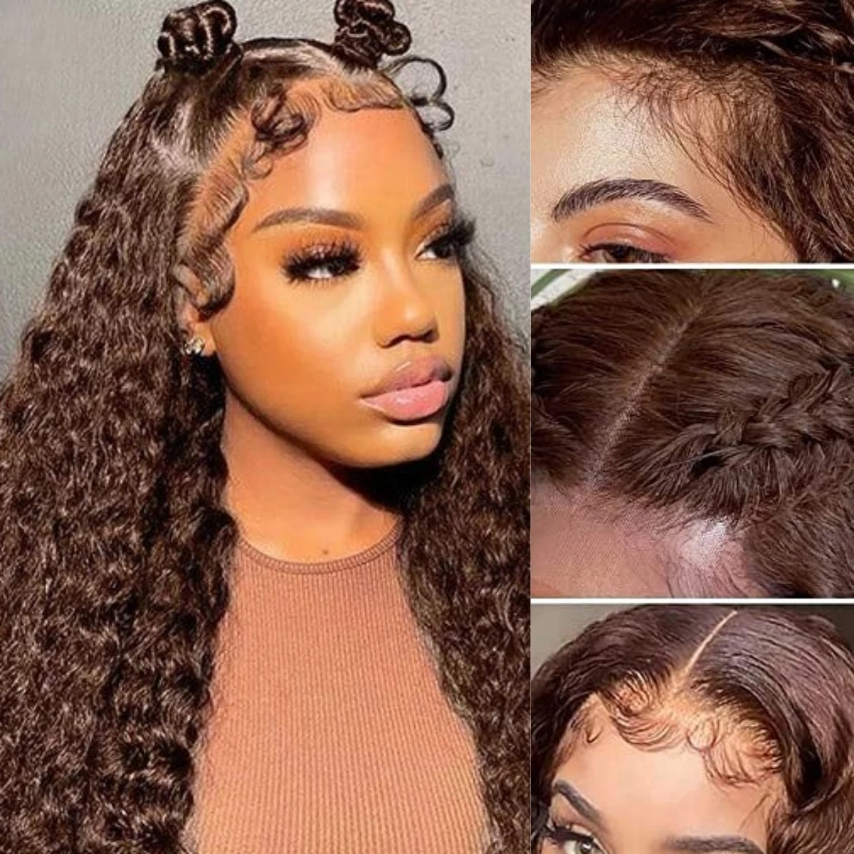 Brown Curly Lace Front Wigs Human Hair Pre Plucked Deep Wave HD Transparent Lace Frontal Wig Brazilian Glueless Wigs synthetic lace front wigs