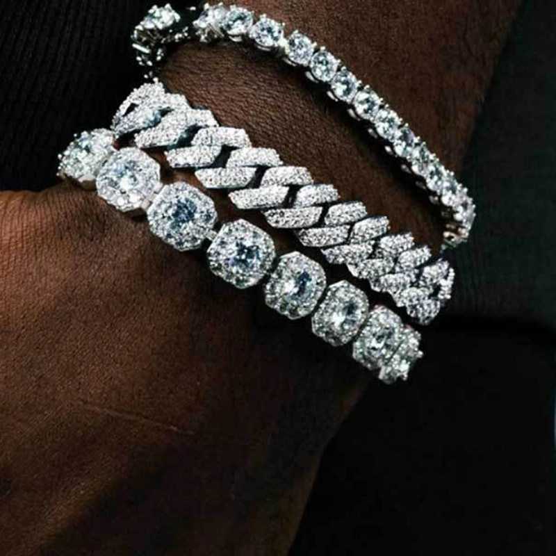 Fashion Bling Paved Rhinestone Prong Cuban Chain Bracelet for Women Men Hip Hop Iced Out Chunky Link Chain Bracelets New Jewelry W250526