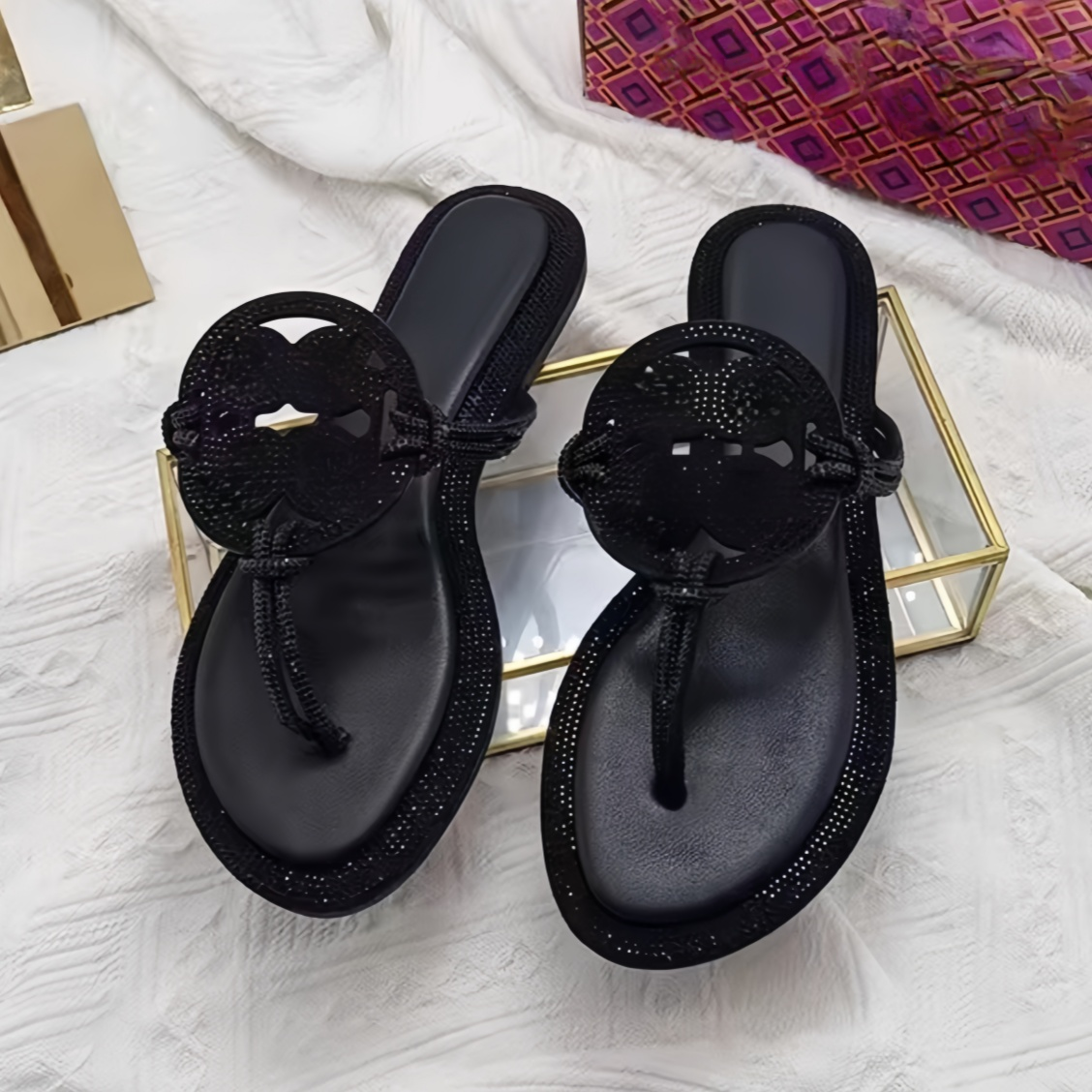 Designer Women Tories Sandals Diamond Flip Flops Slippers Interlocking Ladies Flat Beach Shoes Summer 36-42