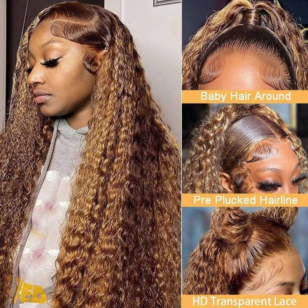 250% 4/27 Highlight 13x6 Deep Wave Lace Wigs 13x4 Ombre Curly Straight HD Front Wig Human Hair Pre Plucked