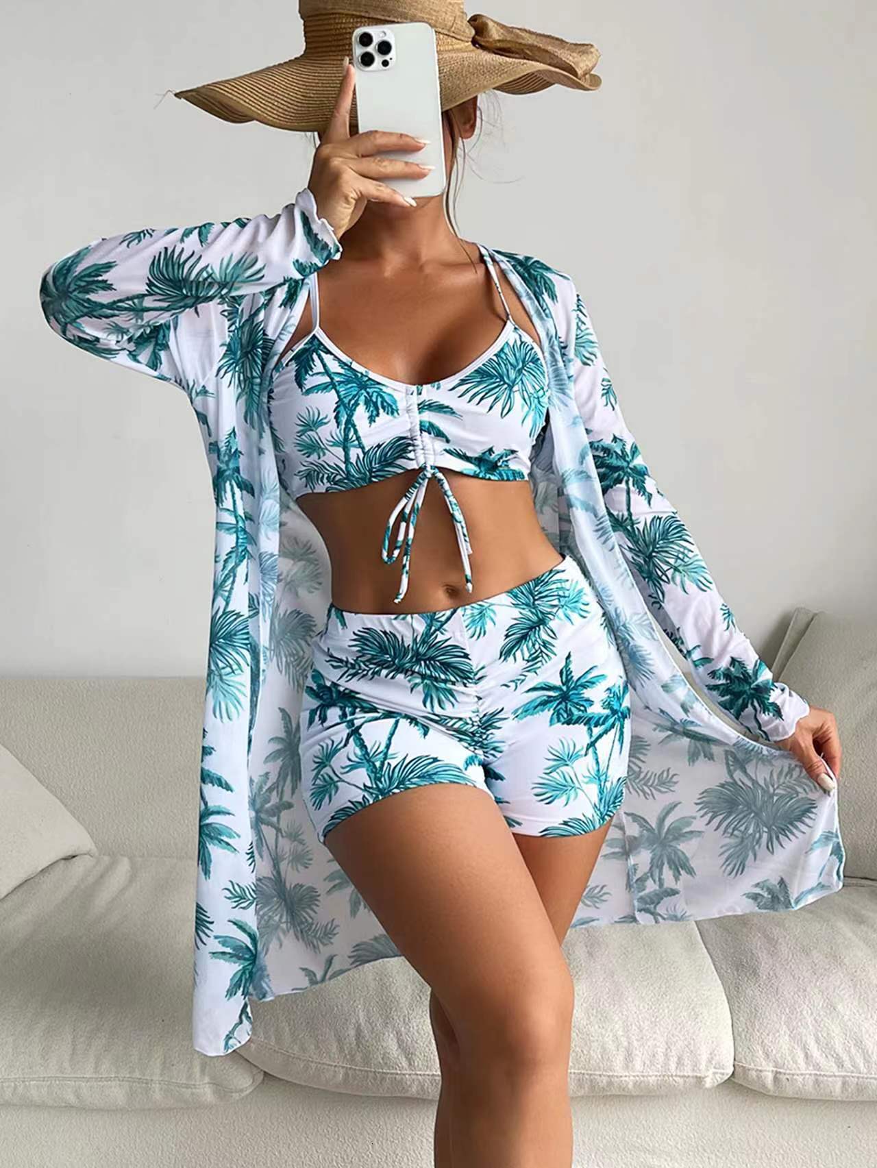 Outdoor Sexy Free Shipping 2025 New Designer Multi-color Mesh Hoodie Fashionable And Sexy, Paired With Knee Length Pants And A Three Piece Women'