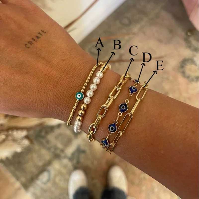 Evil Eye Protection Bracelet Set 18K Gold Plated Adjustable Chain Beaded Jewelry for Women Spiritual Gift Stackable Bracelets W250526