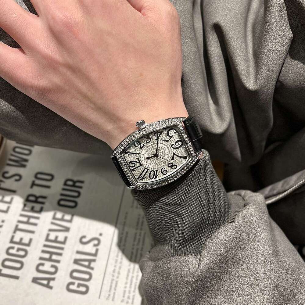 TK New TikTok Starry Sky Diamond-Encrusted Men's Barrel-Shaped Watch Trendy Quartz