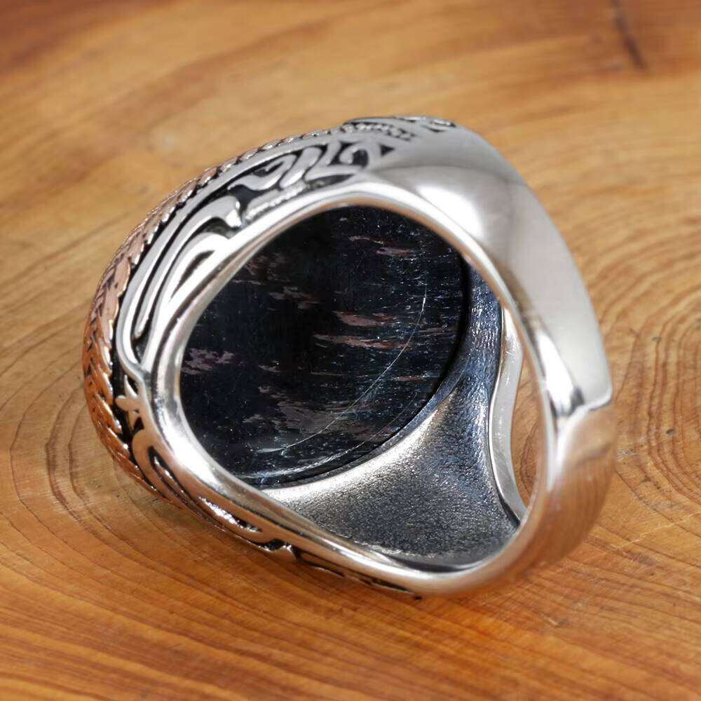 Islamic Religious Muslim Ring for Men Sterling Sier Turkish Double Swords Natural Blue Tiger Eye Punk Wholesale Jewelry