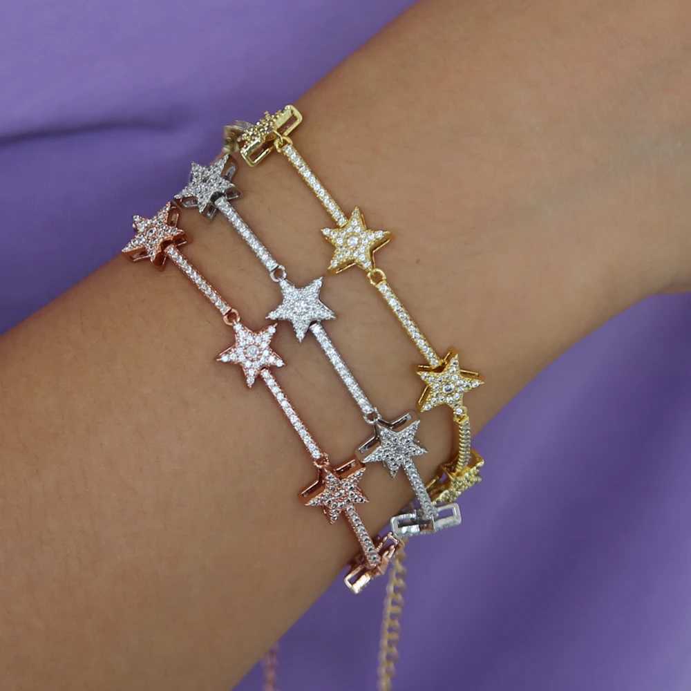 Trendy Zirconia Crystal Stars Slave Chain Bracelet For Women Finger Hand Silver Color Stars Charm Bracelets Delicate CZ Bracelet W250526