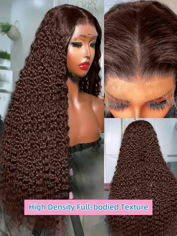 250 Density Chocolate Brown Deep Wave Lace Front Human Hair Wig 34 Inch Color Hd Lace Frontal Wig For Women 13x6 Water Curly synthetic Wigs