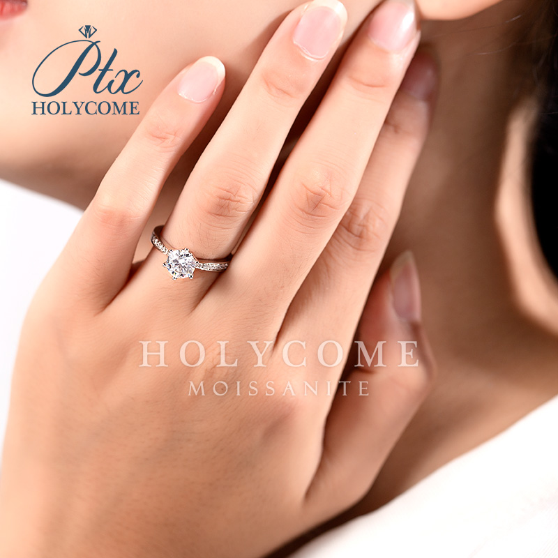 Shining 1Ct Moissanite Ring Diamond 925 Sterling Silver Fine Jewelry Ready to Ship 6 Claws Engagement Ring Women for Wedding