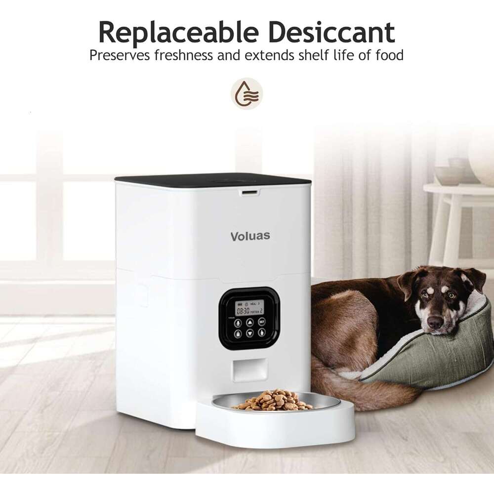 VOLUAS Automatic Cat Feeders - Timed Pet Feeder for Cats and Dogs with Dry Food Dispenser, Desiccant Bag, Programmable Portion Control, 4 Daily Meals,