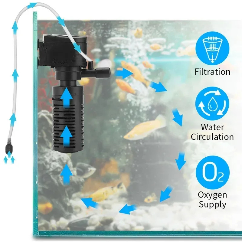 3 in 1 Filter Water Purifier Oxygenation Submersible Filtration Mini Fish Tank Filter for Aquarium Fish Tank 250523