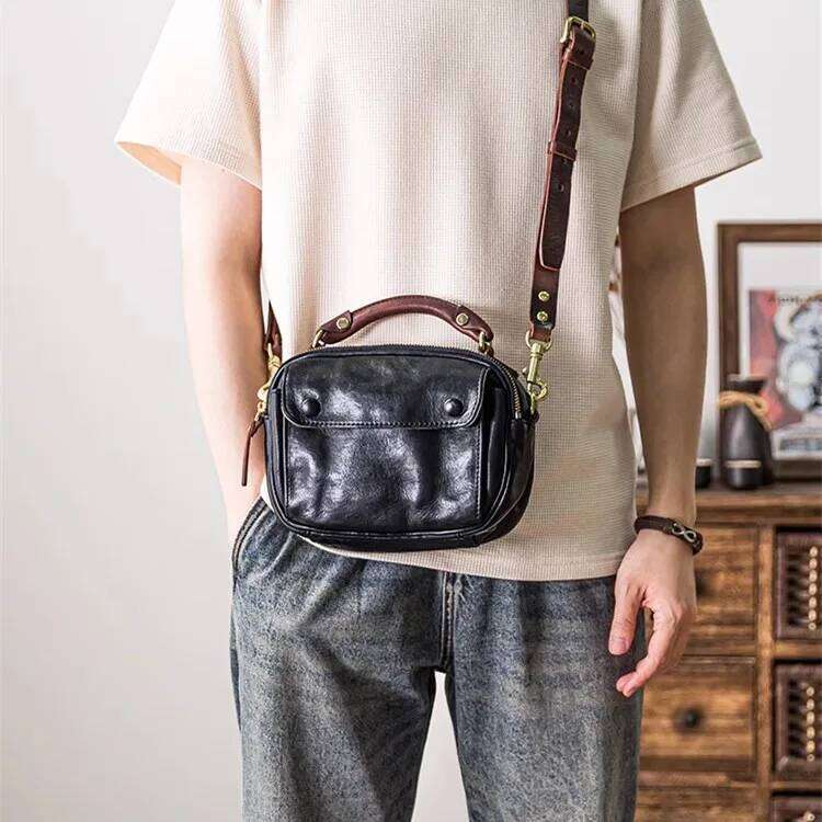 Fashion High Quality Genuine Leather Men's Small Crossbody Casual Leisure Designer Real Cowhide Black Shoulder Bag