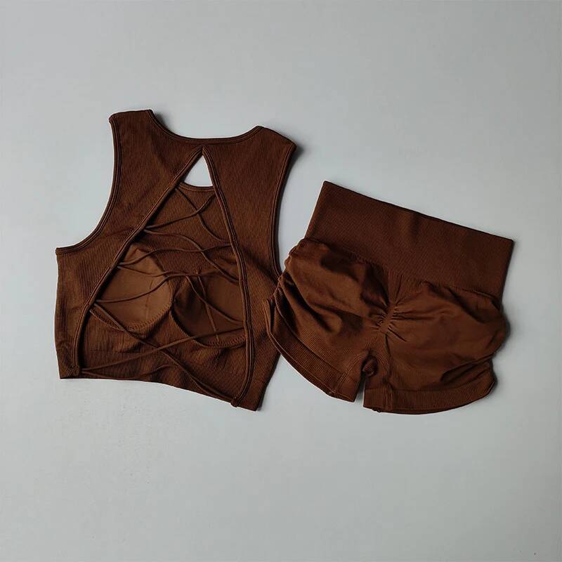 Seamless Beauty Back Yoga Running Quick-drying Tight Sports Bras and High Waisted Shorts Fiess Suit for Women Set