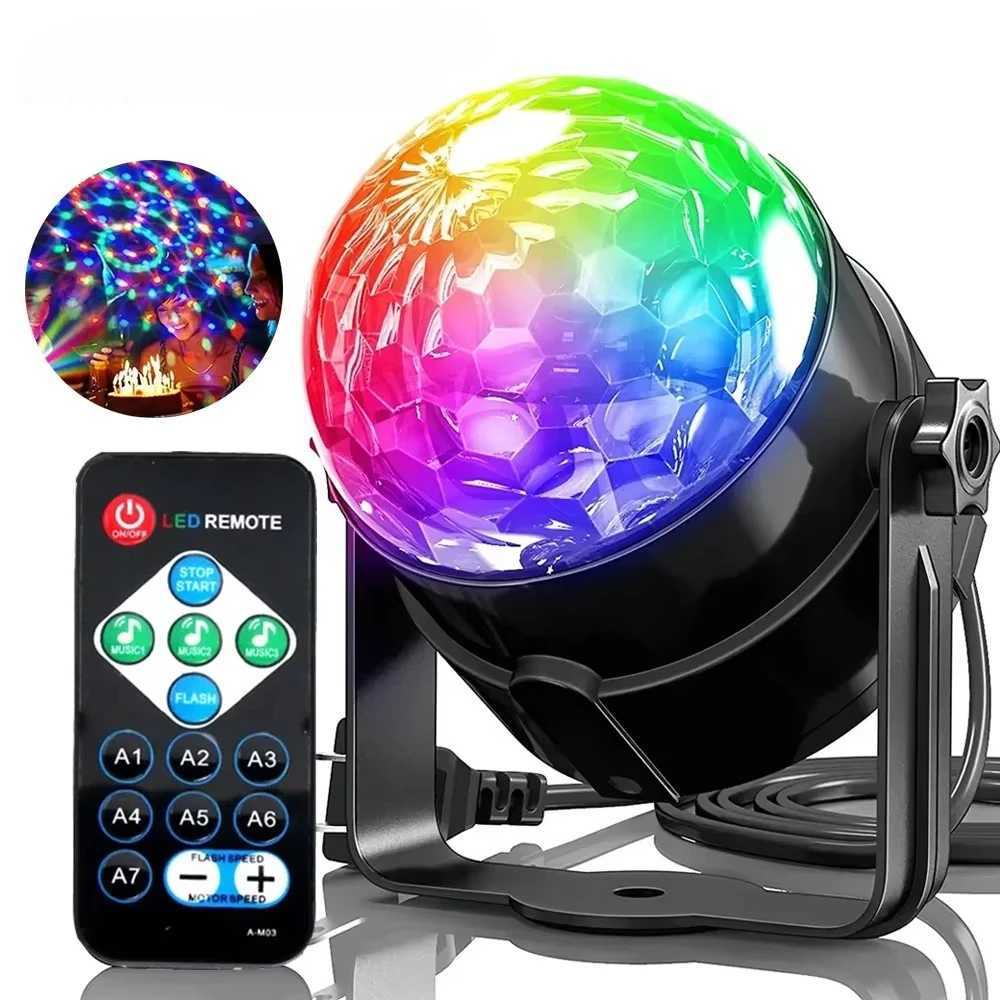 Christmas LED Stage Disco Light Rotating DJ Ball Strobe Remote Sound Control Magic Dance Car Gift Party Club RGB Show Lamp XJ250527