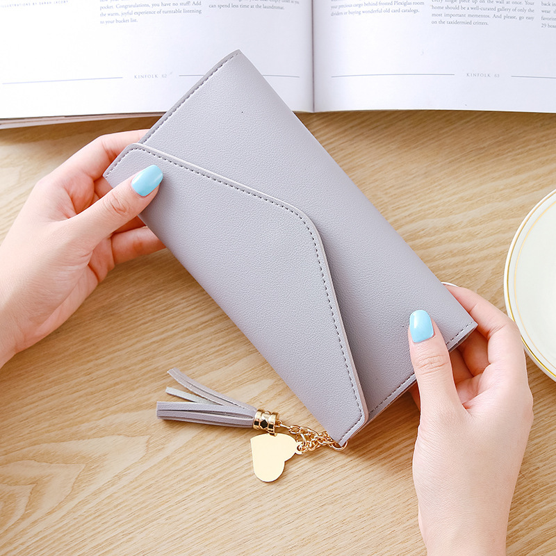 New Long Handheld Fashion Heart Pendant Simple, Fashionable, Fresh Lychee Pattern Women's Wallet Designer Men's Wallet