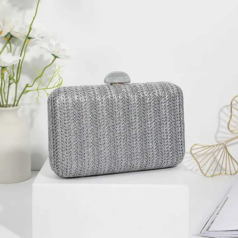 Simple Design Banquet Woven Bag Formal Dress Matching Crossbody Hand Bags Evening Bag Straw Green Beige Color Silver Clutch W250527