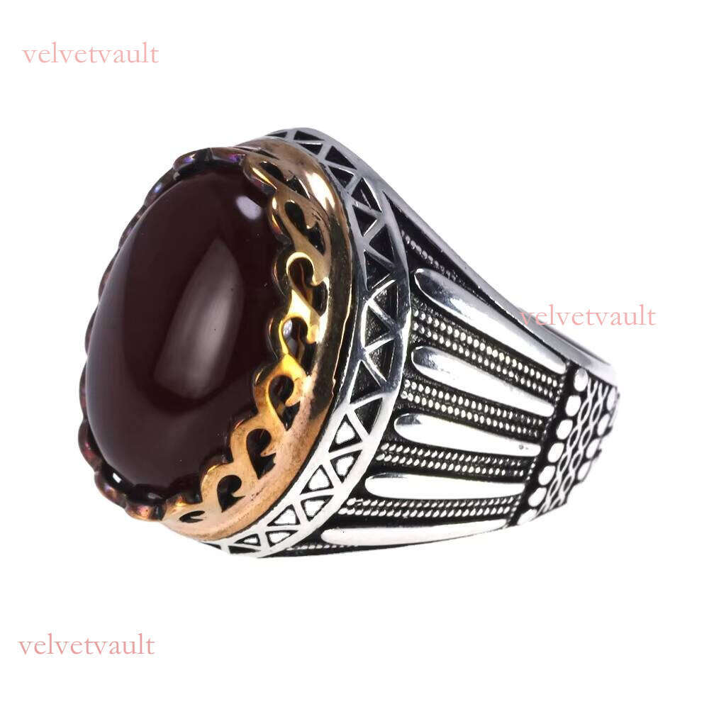 Sier Gems Stone Mens Ring Big Turkish Rings for Men With Green Red Tiger Eyes Stones Vintage Turkey Jewelry