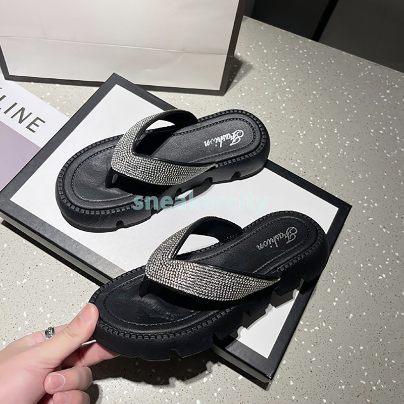 2025 designer sandals rhinestone glisten slides platform slippers casual fashion Flip Flops summer daily flats heels sliders comfortable mules slipper