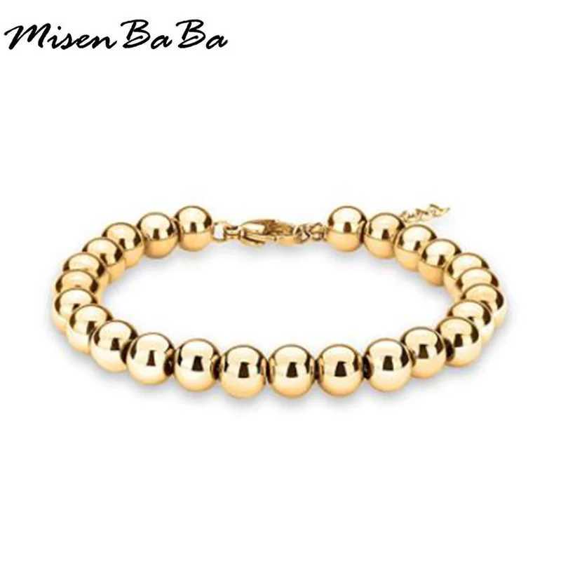 MisenBaBa Stainless Steel Ball Beads Cuff Bracelet for Women Gold Silver Color Beaded Bracelets Charms Metal Statement Jewelry W250526