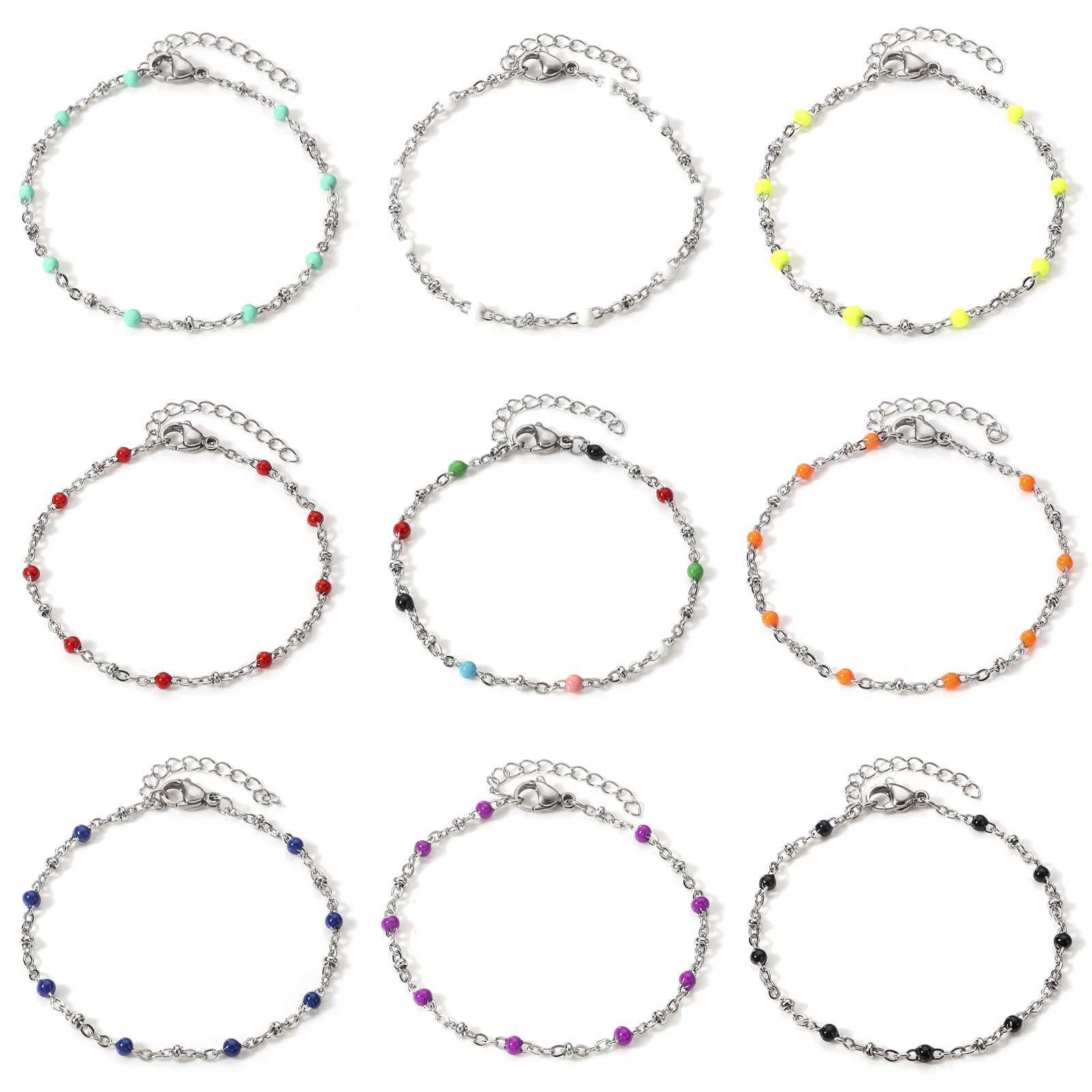 Colorful Stainless Steel Handmade Bracelets For Women Jewelry Silver Color Link Chain Birthday Accessories 17cm long 1 Piece W250526