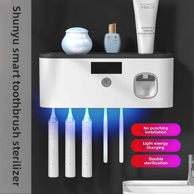 Wireless Charging UV Toothbrush Sanitizer Punch Free Toothbrush Holder Storage Rack