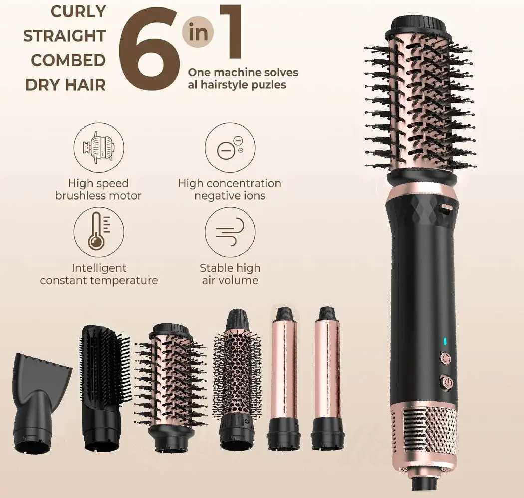 Sale 6 1 High Speed BLDC Motor Hair Styling Tool Negative Ion Hot Air Brush Wrap Straightener Dryer Curler Electric MCH z250527