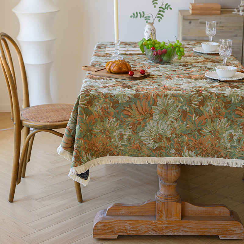 T0480 American cotton and linen tablecloth pastoral style high-end tablecloth oil painting style yarn-dyed jacquard tablecloth coffee table cover