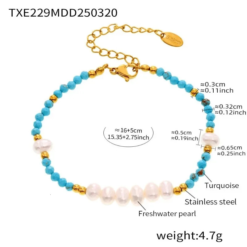MARKA Blue Turquoise Natural Freshwater Pearl Stainless Steel Necklace for Women Niche Jewelry Accessories 250522