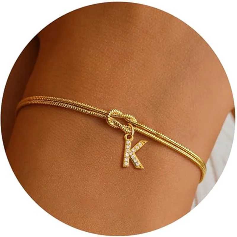 Letter A-Z Love Knot Bracelets for Women Couple 18K Gold Plated Dainty Snake Chain Charm Bracelet Stainless Steel Jewelry Gift W250526