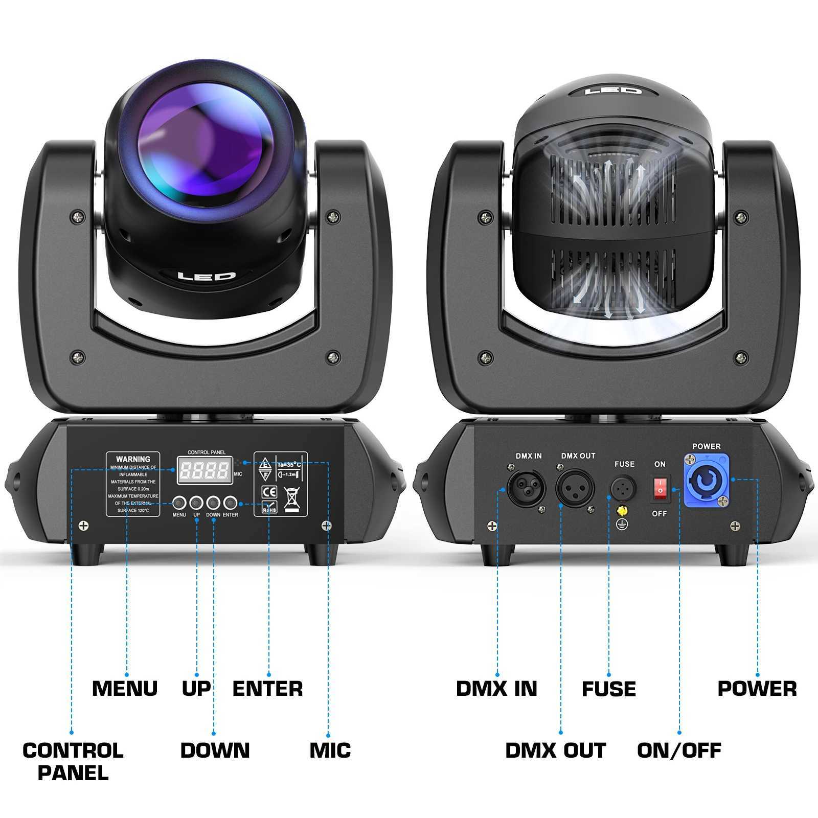 Yiflamefly 2PCS/Set 100W Moving Head Stage Lights Beam Gobo Dazzling Effect DMX LED Spotlight For Club KTV Disco DJ Party XJ250527