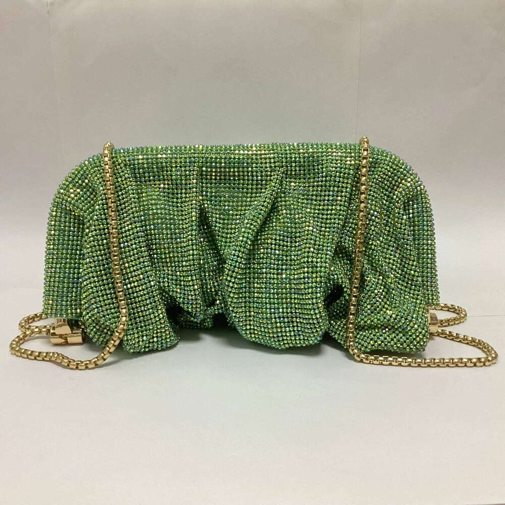 Gradient Ruched Rhinestone Clutch For Women Shinny Dias Chain Shoulder Crossbody Bag Glitter Evening Party Purse