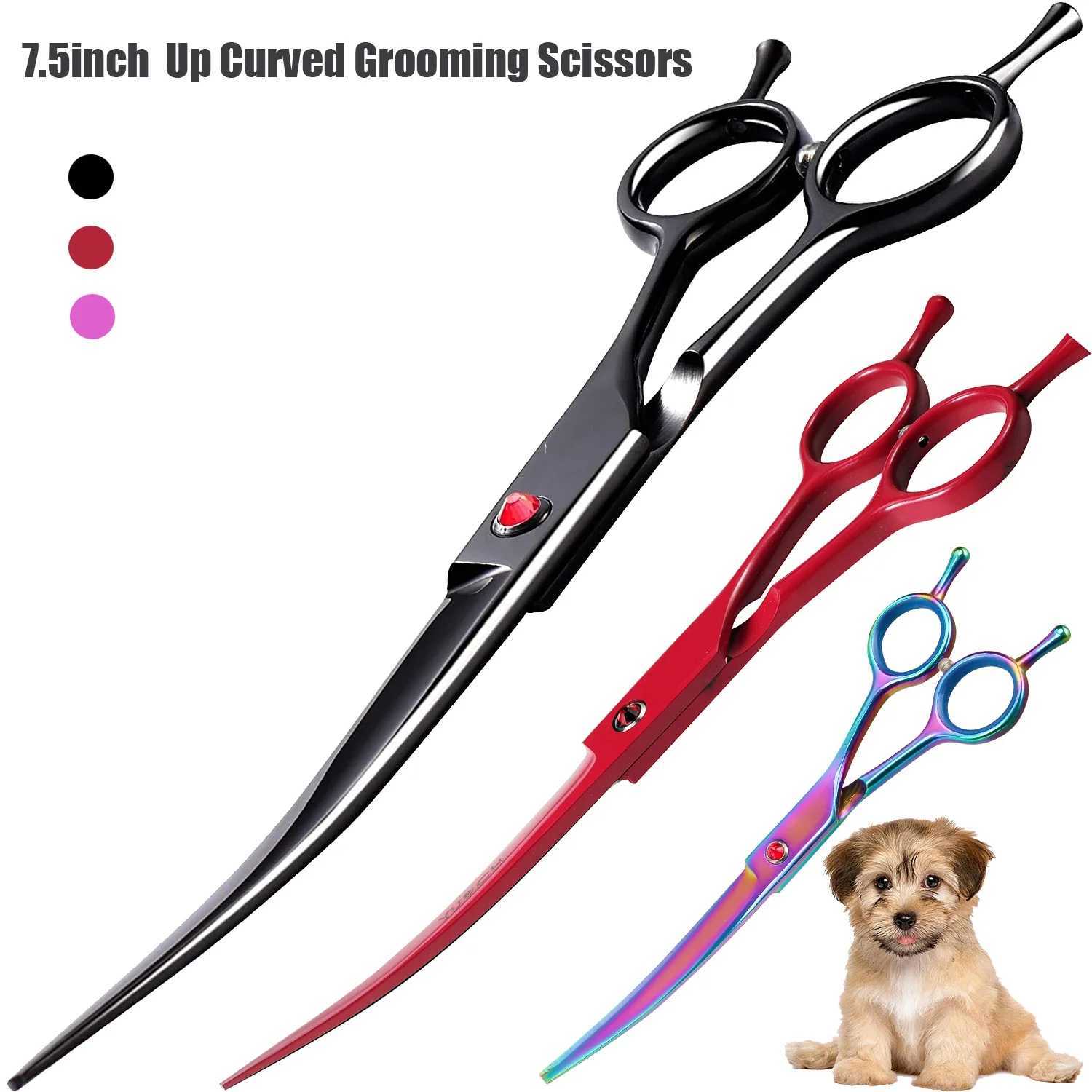 Portable Curved Pet Hair Scissors Grooming Both Hand Available Stainless Steel Dog Scissors Pets Shears Animal Cutting Scissors R250527