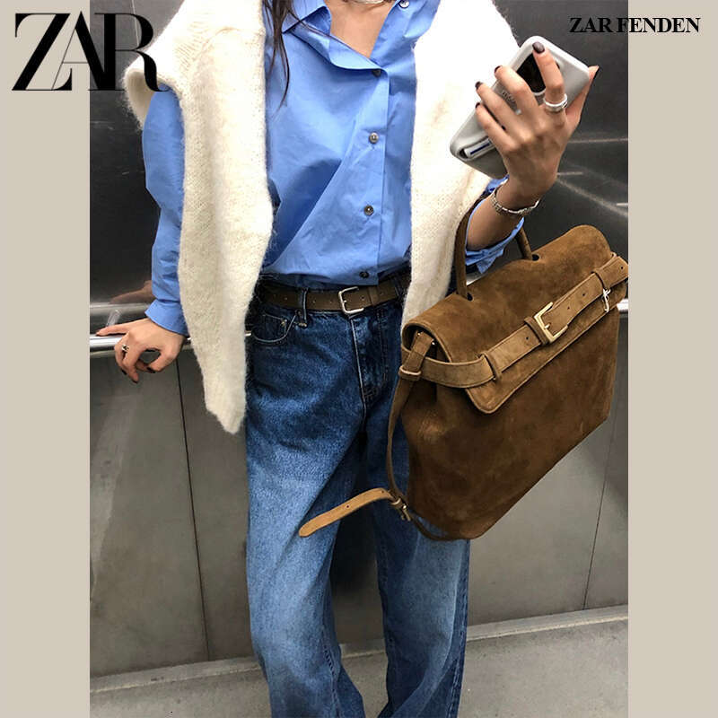 ZAR FENDEN Casual Buckle Nubuck Leather Briefcase Shoulder Crossbody Commuter Simple Niche Elegant Bag