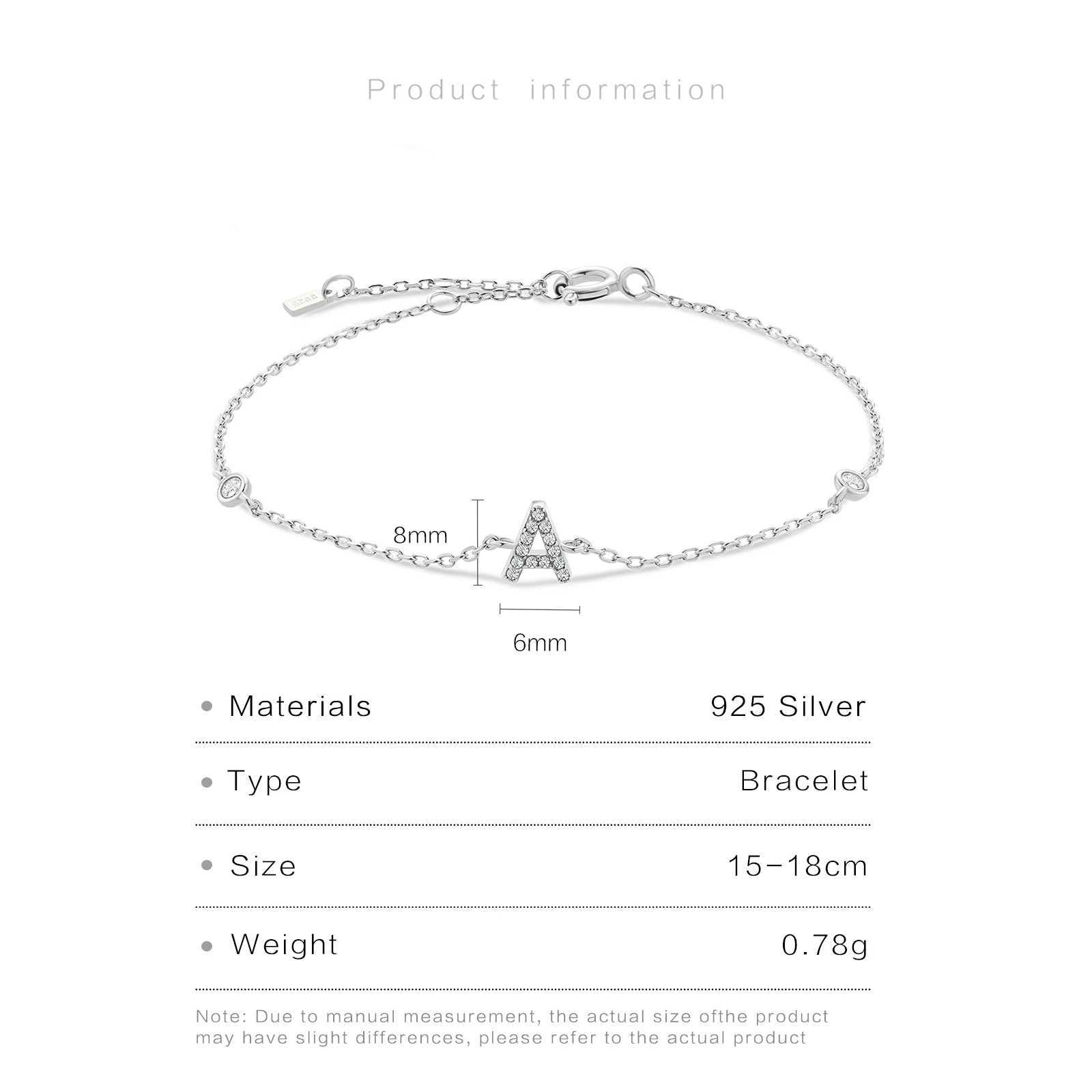 VEWANT 925 Sterling Silver Monogram Letter A - Z Initial Charm Chain Bracelet Luxury Wedding Crystal Fine Jewelry W250526